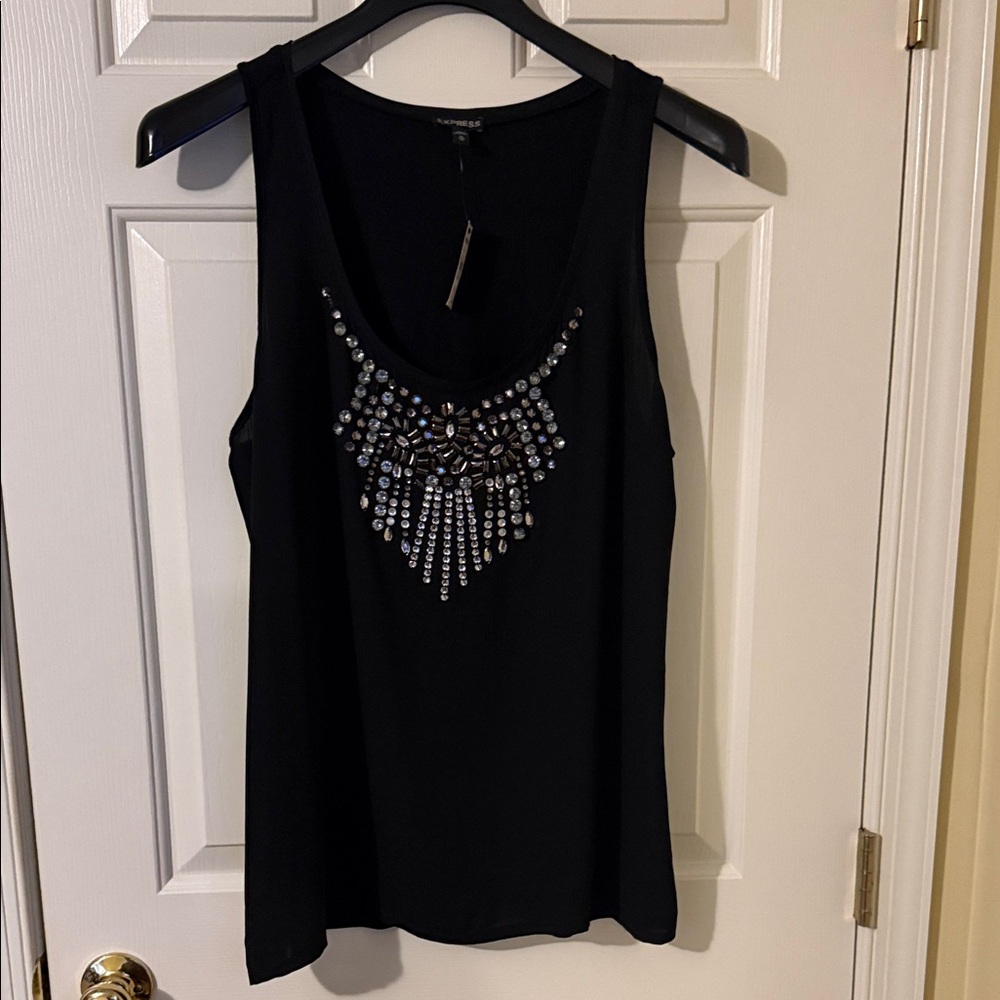 NWT Express Black Tank Top with Silver Embellishments size XL